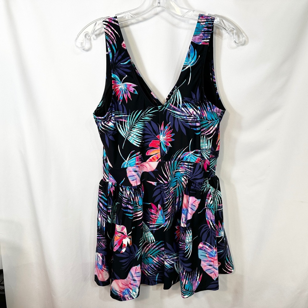 Swimsuits For All Plus Size 16 Swimdress Swimsuit Tropical Black Pink Beach 881 - Picture 3 of 12
